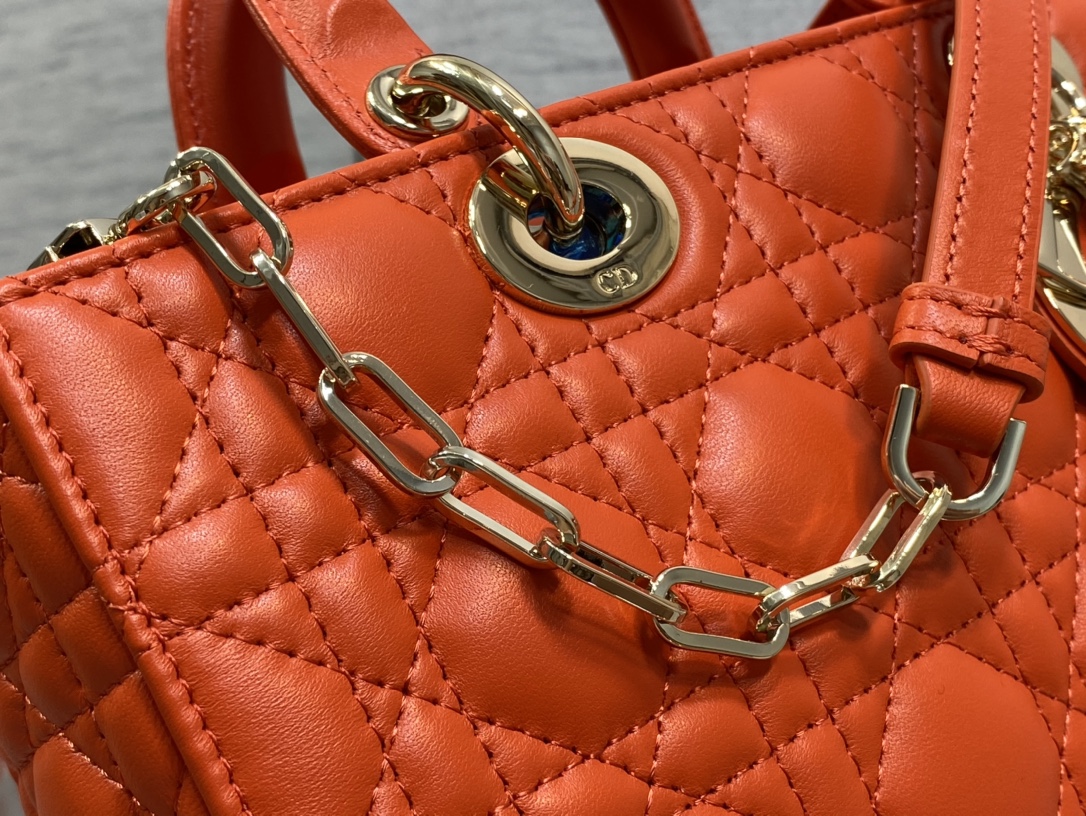 Medium Lady D-Joy Bag Orange Cannage Lambskin